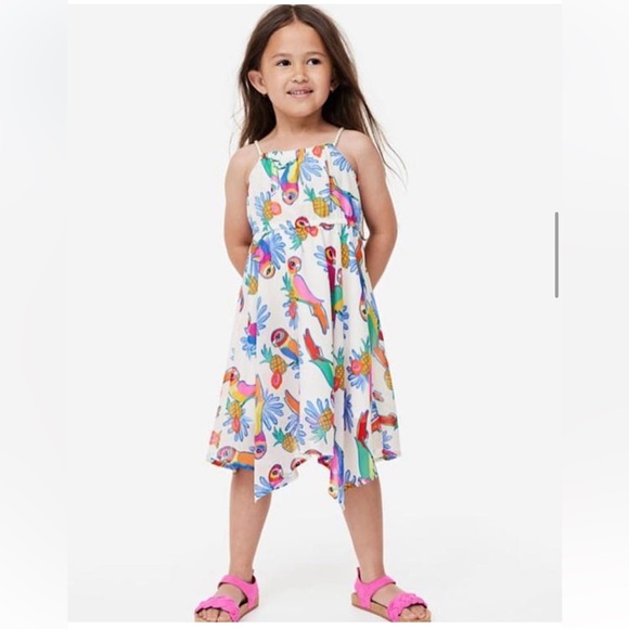 H&M Tropical Kids Dress with Colorful Bird Print Girls Size 10 - Picture 1 of 10